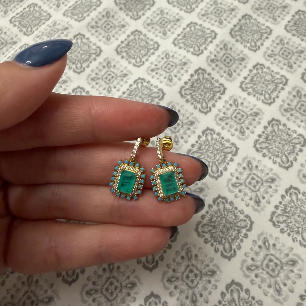 .925 Sterling Silver Gold Plated Aqua Earrings